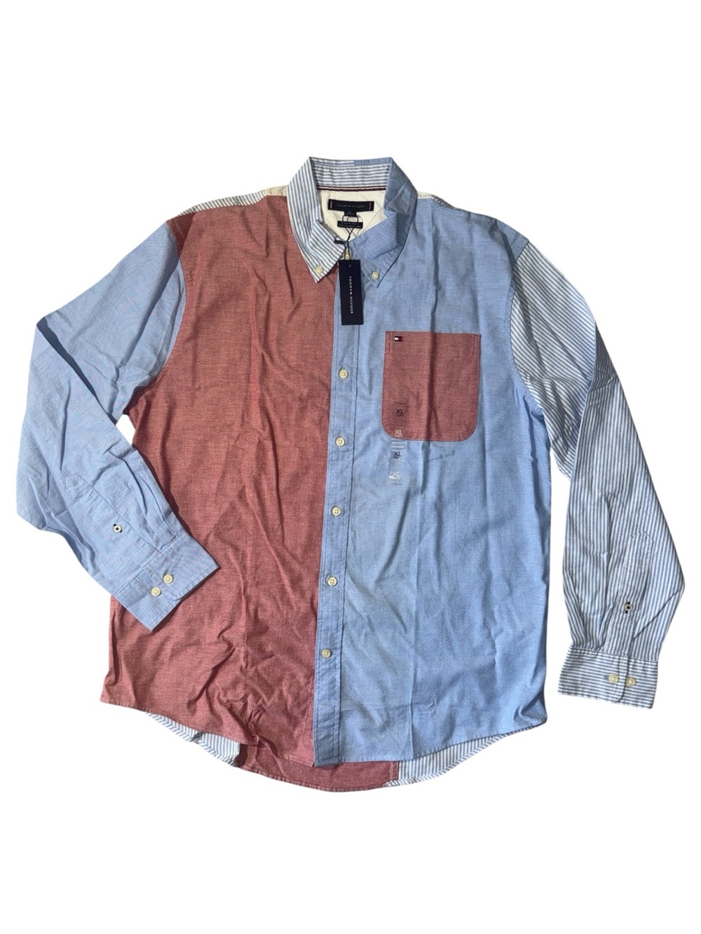 NEW Tommy Hilfiger mens XL regular fit color block oxford button up shirt NWT